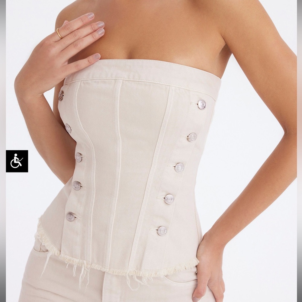 MISTRESS ROCKS OAT DENIM STRAPLESS TOP - Picture 2 of 16